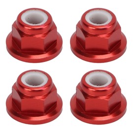 SUNGOOYUE RC Car Nuts with Flange, Pack of 4 RC Car Nuts - M4 Aluminium Alloy 4 mm Inner Diameter RC Car Accessories Suitable for 1/10 Remote Controlled Vehicle (Red)