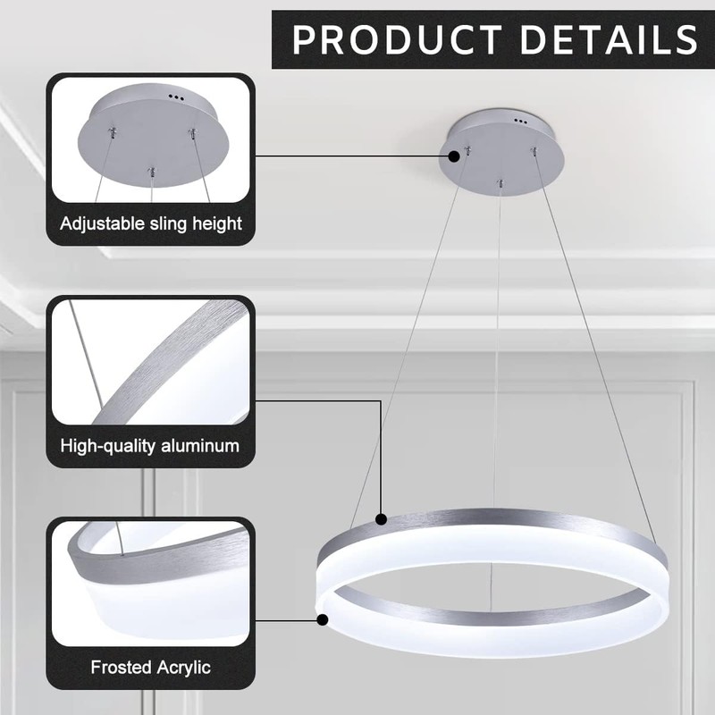 Buccleuch Modern LED Pendant Light, Dimmable Silver LED Chandelier for