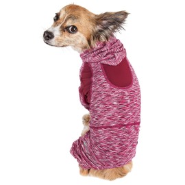 Pet Life Active 'Downward Dog' Heathered Performance 4-Way Stretch Two-Toned Full Body Warm Up Hoodie