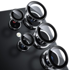 Protector de Lente para Galaxy S25 Ultra 5G, Vidrio Templado 9H con Anillo Metálico Individual, Instalación Fácil, Alta Definición, Compatible con Fundas, 1 Juego (Negro)