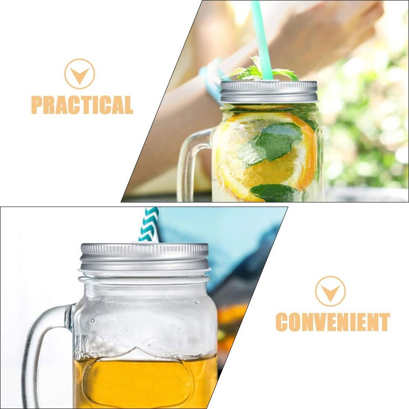 LABRIMP 4pcs Stainless Steel Mason Jar Lids with Straw Hole