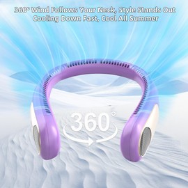Namecute Portable Neck Fan,Personal Hands Free Bladeless Fan,360° Strong Cooling Fan,LED Display, 4-Speeds,6000mAh USB Rechargeable,Long Use Time,Wearable Fan,Gifts for Men Women Dad Mom (Purple)