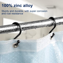 Metal Shower Curtain Hooks, Set of 12, Rust Proof Shower Curtain Hooks Rings, Durable S Shaped Hooks Hangers for Shower Curtains, Kitchen Utensils, Clothes, Towels (Black)