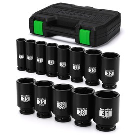 TecoTek 1/2" Drive Deep 6-Point Impact Socket Set, 13-Piece Spindle Axle Nut Impact Socket Set, Cr-Mo, Metric (17mm to 41mm), Enhanced Storage Case