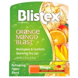 Blistex Bálsamo labial Orange Mango Blast, 0.15 onzas, evita la sequedad y el agrietamiento, tratamiento hidratante e hidratante, fórmula fácil de deslizar para una cobertura completa, paquete de 12