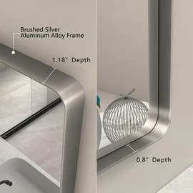CHARMOR 24x32 Inch Brushed Nickel Bathroom Mirror, Rounded Rectangle Silver Metal Frame Mirror, Silver Bathroom Vanity Mirror, Anti-Rust, Hangs Horizontally or Vertically