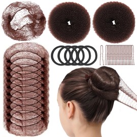 Teenitor Hair Bun Maker Kit - 2pcs Medium Hair Donut Shapers, 10pcs Medium Invisible Hair Nets, 20pcs Bobby Pins For Buns, 5 Hair Bands