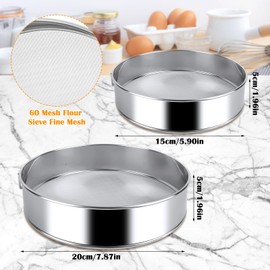 VFANDV Flour Sieve Stainless Steel, Pack of 2 Round Baking Strainers, Powdered Sugar Sieve, 15/20 cm, 60 Mesh Flour Sieve, Fine Mesh, Professional Flour Sieve for Baking, Cereals, Beans, Fruit,