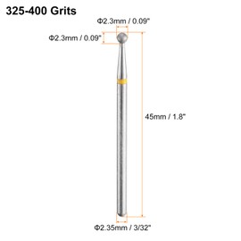 HARFINGTON 5pcs 325-400 Grits Diamond Grinding Bit 2.3mm Ball Head 2.35mm Shank 2.3mm Length Stone Sanding Drill Bits Rotary Tool for Ceramic Glass Nails Grinding Polishing