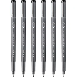 STAEDTLER 308 05-9 Pigment Liner Fineliner Pen - 0.5mm Nib - Black Ink - Pack of 6