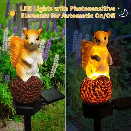 QH & Garden Solar Outdoor Lights Squirrel Garden Statues Decor，Resin Squirrel Solar Light Birthday Gifts for Mom- Waterproof Cute Animal Figurine Lights for Balcony, Yard, Lawn, Pathway, Walkway