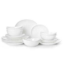 Sweese 18-Piece Dinnerware Sets for 6, Porcelain Plates and Bowls Set, Scratch Resistant Dishes, Microwave and Oven Safe Dishware, Snow White