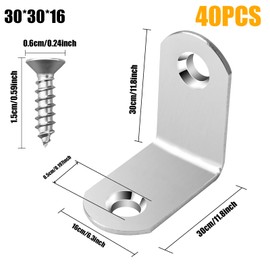 NAHUAA 40 Pieces Stainless Steel Angle 30 x 30 mm Angle Connectors Silver Metal Angle 90 Degree Furniture Angle L Shape Corner Angle Brackets for Bookshelf Table Chair with 120 Screws