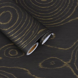 FANCYEASY 15.7"x118" Black Wood Wallpaper Peel and Stick Wood Annual Ring Textured Contact Paper for Kitchen Cabinets Black Contact Paper for Countertops Waterproof Self Adhesive Removable Vinyl Wraps