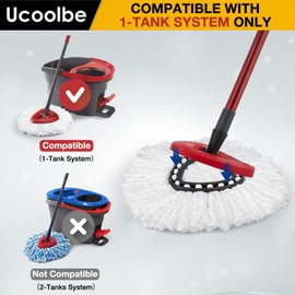 Spin Mop Replacement Head, Spin Mop Refill for Ocedar EasyWring 1 Tank System, Microfiber Mop Replace Heads, Deep Clean, Machine Washable and Easy to Replace, 4 Pack