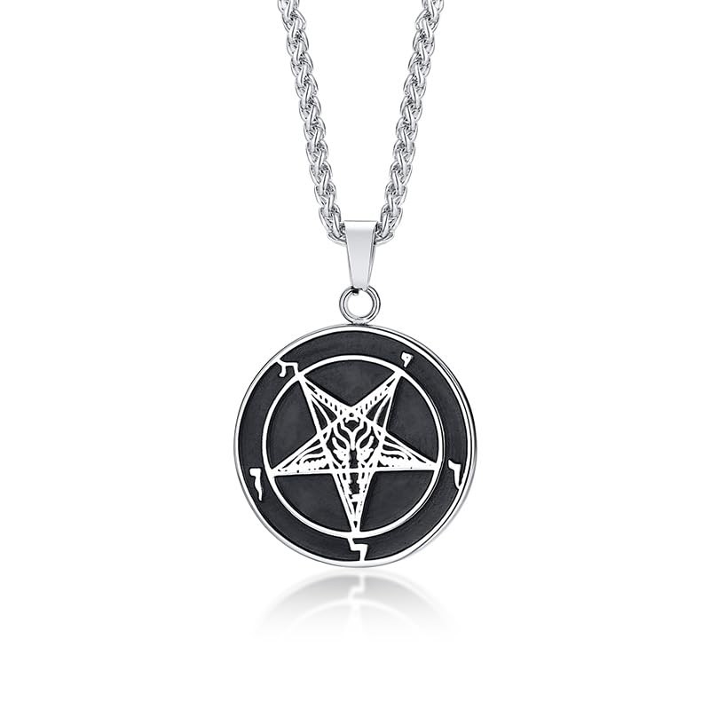 Rockyu Men's Stainless Steel Lucifer Satin Pendant, Hardcore Sterling Chain,