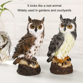 Hztyyier Resin Owl Figurine Garden Owl Statue Animal Sculptures Gifts for Yard Decor, Lawn Ornaments, Indoor Outdoor Decorations Gift (Grey Feathers)