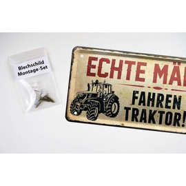 Tin Sign Real Men Driving Tractor - Retro Decorative Tin Sign - Metal Sign for Tugs, Bulldog, Tractor, Agricultural Machines, Tractors, Farm Equipment, Trekker Fans - Decoration Garage - 28 x 12 cm
