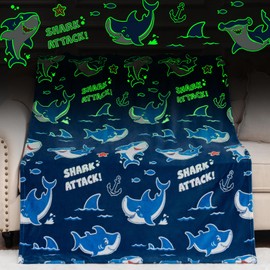 Shark Toys Blankets Glow in The Dark for Boys Girls, Hammerhead Ocean Sharks Gaming Lovers Room Party Decor for Teens Women, Throw Blanket Fit for Kids Age 3 4 5 6 7 8 9 10 Year Old