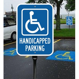 2Pack Reserved Handicap Parking Sign with 54 Inch Heavy Duty Metal Stake, 14x10 Inch Reflective Aluminum with Hardware