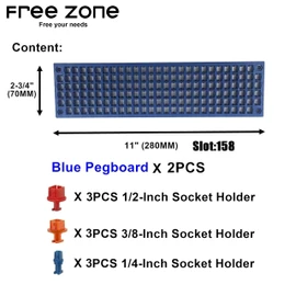 FREE ZONE Bit Organizer Set (Blue) – 158-Hole Bit Storage – 1/4" Hex Bits & Drive Bits Adapter Storage – Toolbox Storage (Tools Not Included)