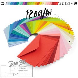 Japun Set of 50 Coloured Paper Envelopes (2 x 25 Colours) Envelope without Window DIN B6 175 x 125 mm 120 g/m² Multi-Coloured