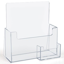 BELLE VOUS Plastic A5 Brochure Holder with Business Card Container - Counter/Desktop Display Stand Rack - Literature, Booklet, Leaflet, Menu, Flyer, Magazine, Business Card & Pamphlet Holders