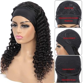 Headband Wig Human Hair Deep Wave Curly Wigs for Black Women 28 Inch Brazilian Human Hair Wig Deep Wave Curly Headband Wigs Glueless None Lace Front Wigs Natural Black Human Hair Wigs