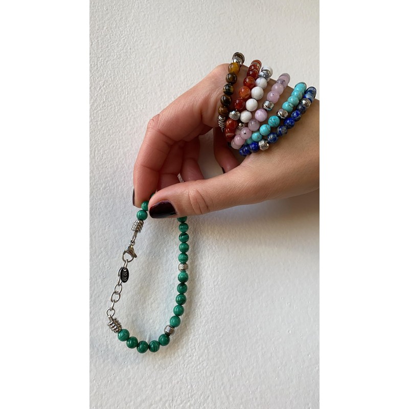 10:10 Stainless Steel Bracelet and 6 mm Turquoise Stones Bracelet