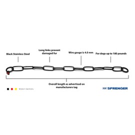 Herm Sprenger Black Stainless Steel Long Link Fur Saver Dog Training Collar | No-Pull Slip Chain for Small Medium Large Dogs for Easy Control Made in Germany | 4mm, 67cm (26in)
