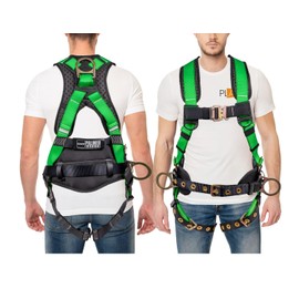 Palmer Safety Fall Protection Full Body 5 point Harness, Padded Back Support, Quick-Connect Buckle, Grommet Legs, Back&Side D-Rings, OSHA ANSI Industrial Roofing Tool Personal Equipment (Green - XLG)