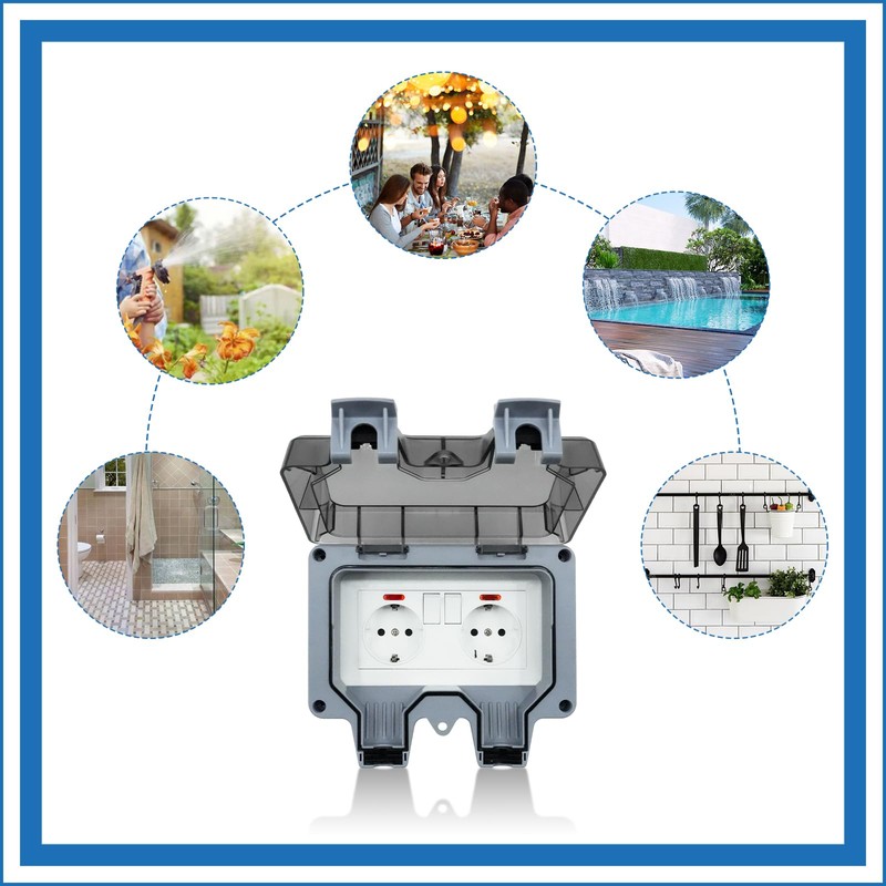 Marscharm Outdoor Socket 2-Way Waterproof Socket IP66 with Switch Indicator