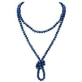 Firstmeet Fashion Beads Rope Knot Long Beaded Necklace Versatile 60" Strand Costume Jewelry for Women and Men, Glass, No Gemstone