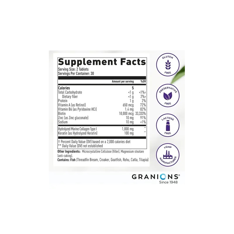 Granions Biotin+ Complex 10000mcg Biotina Colágeno Vitaminas 60 Tabletas