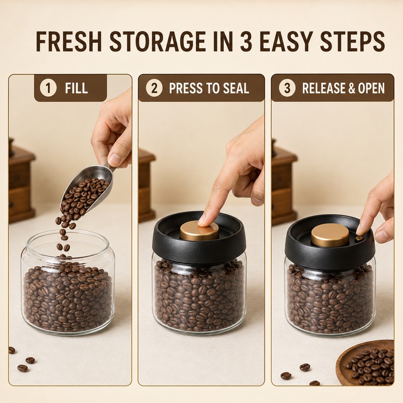 Press-Down Vacuum Glass Storage Canister with Air Release Valve, Airtight