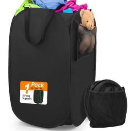 2024 Upgraded Polyester Pop-up Laundry Hamper, 70L(18.5 Gal) Quality Laundry Basket with Durable Handles Solid Bottom High Carbon Steel Frame and Side Pocket, Easy to Open and Fold Flat for Storage