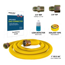 PROCURU 1" OD x 48" (4Ft) x 3/4"MIP x 3/4"FIP Universal Flexible Gas Connector Kit, With/Without Service Valves, MaxFlow High Capacity Stainless Steel Tubing for Tankless Water Heater (Blue-A1 Series)