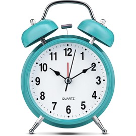 Bernhard Products Reloj Despertador Analógico De 4 ", Campana Doble, Silencioso, Sin Tictac, De Cuarzo, Funciona con Pilas, Extra Fuerte, con Retroiluminación para Mesita De Noche, Retro