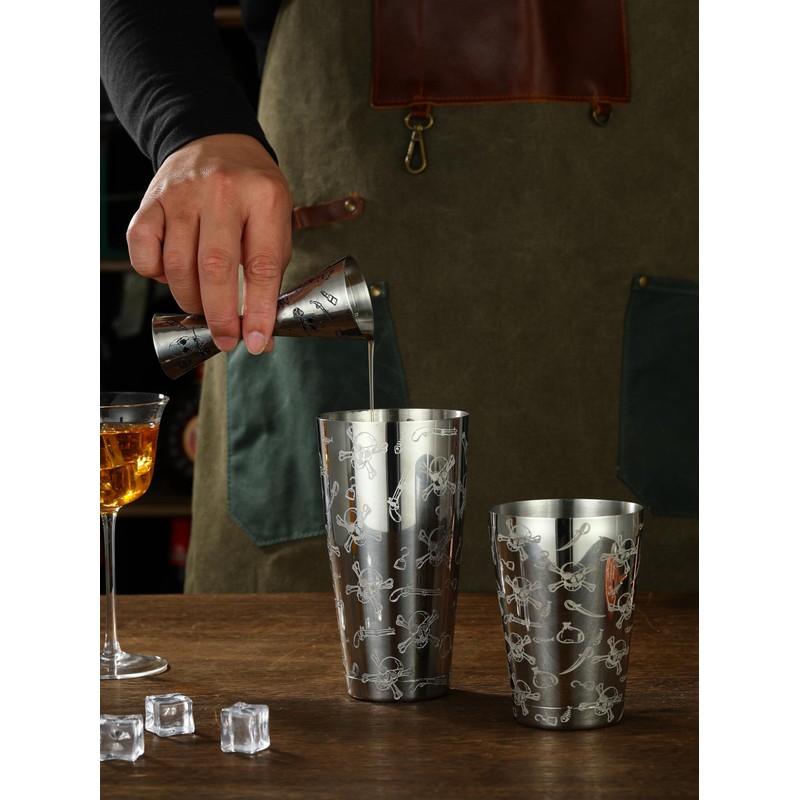 Stainless Steel Boston Shaker with Etched Pattern Weighted Shaking Tin