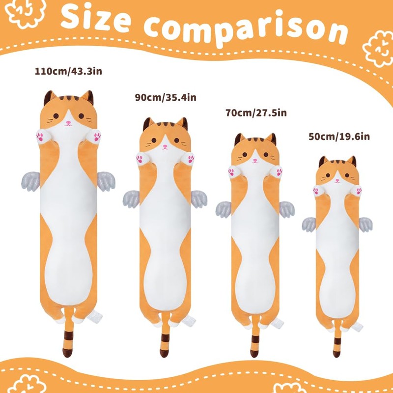 Cute Cat Plush Pillow, Yellow Long Cat Stuffed Animals Soft