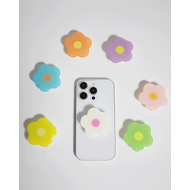 On The Grip Daisy Phone Grip with Fidget Spinner – Adhesive Type, Floral Design, Secure Hold, Durable and Lightweight, Compatible with Most Smartphones (White Black)