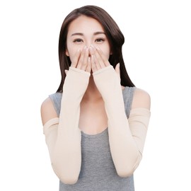 Bellady Women Outdoor Sun Block Soft Long Arm Sleeves Fingerless Gloves,Khaki