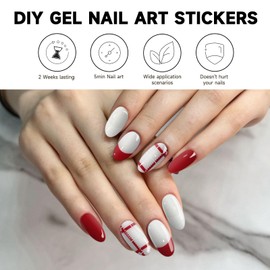 DUKASOU Semi Cured Gel Nail Strips, 28 pcs Gel Nail Stickers for Women Work with Any UV Lamp, Long Lasting Nail Polish Strips for Home DIY Nail Art (Plaid Rhythm)