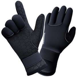 PAWHITS Wetsuit Gloves, 3mm Neoprene Gloves with Adjustable Wrist Strap, 5-Finger Thermal Non-Slip swimming Glove for Scuba Diving Surfing Paddling Kayaking (XL)