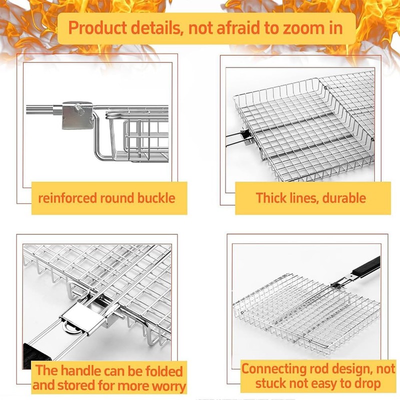 SWINGTEK Fish Grilling Basket, Folding Portable Stainless Steel BBQ Grill
