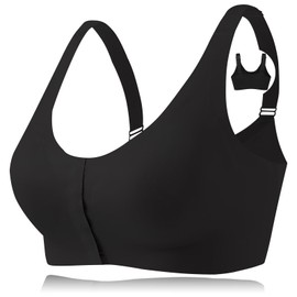 CYTMTZGA Mastectomy Bra Front Closure Seamless Denture Bra with Prosthesis Pocket for Breast Prosthesis Breast Shapes, black, XL