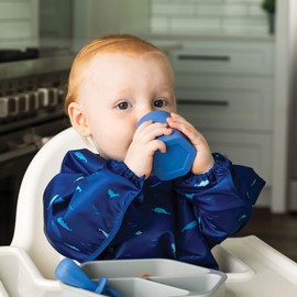 Tiny Twinkle Mess-Proof Full Sleeved Bib - Baby and Toddler Waterproof and Machine Washable Long Sleeved Smock Bib with Flip Pocket