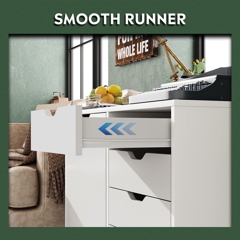 DEVAISE 5-Drawer Wood Dresser Chest with Door, Mobile Storage Cabinet,