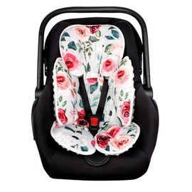 CARUILI Infant Car Seat Head Body Support Pillow, Newborn Car Seat Insert for Girls, Soft & Adjustable Baby Headrest for Carseat, Stroller, Swing, Rose Floral Printed