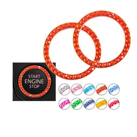 hallomomo Unique Engine Start Button Bling Ring Cover,Key Ignition Starter & Knob Ring Crystal Rhinestone Cover, Push Start Button Cover Diamond Decor, Car Emblem Badge Sticker Women 2Pcs (Orange)